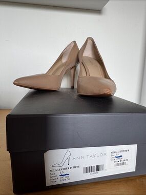 Ann Taylor Nude/Taupe Leather Pointed-Toe Pumps